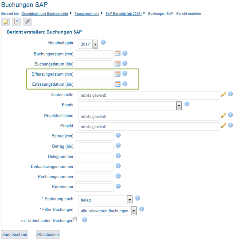 Erfassungsdatum in Buchungen SAP (Maske)