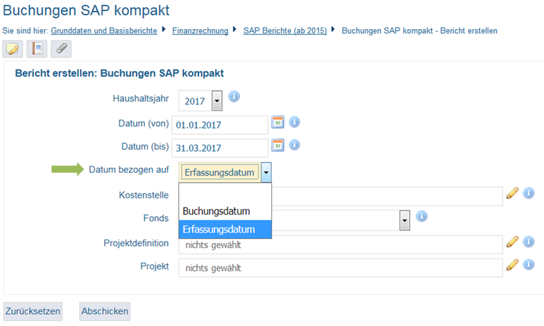 Erfassungsdatum in Buchungen SAP kompakt (Maske)